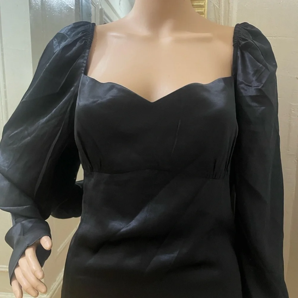 Reformation Black Satin Blouse 100%Silk